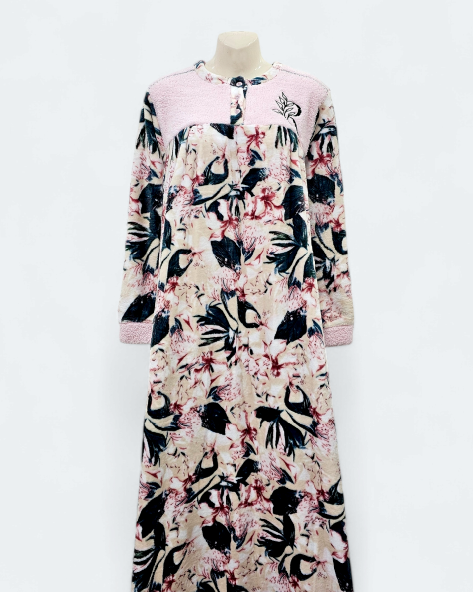 Ladies Coral Fleece Floral Printed Maxi