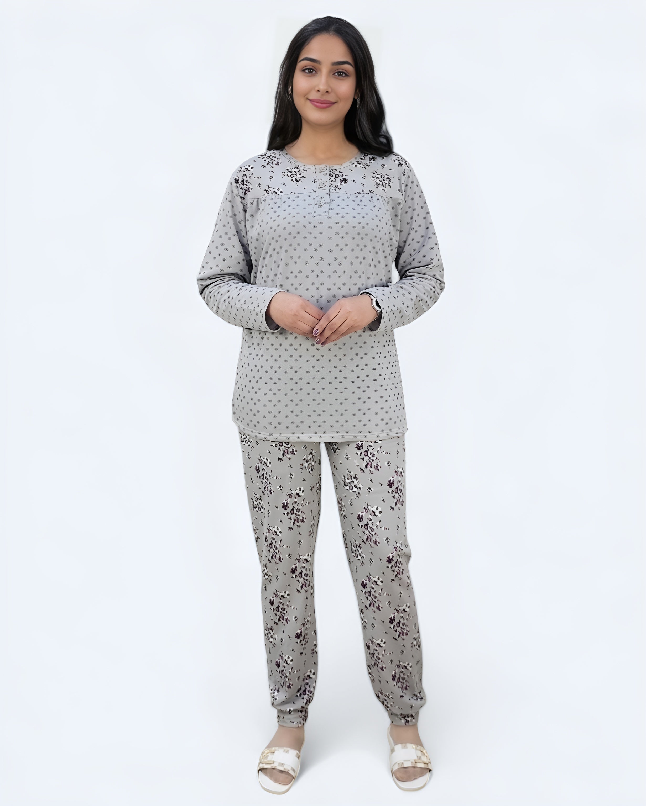 Ladies Floral Printed Classic Pajama Set