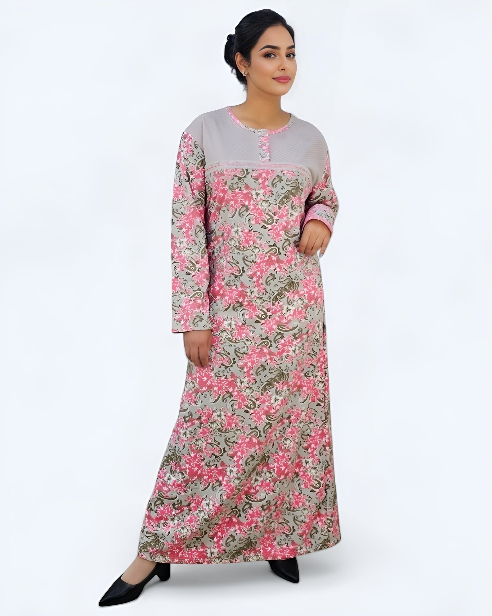 Ladies Long Sleeve Floral Plaid Maxi