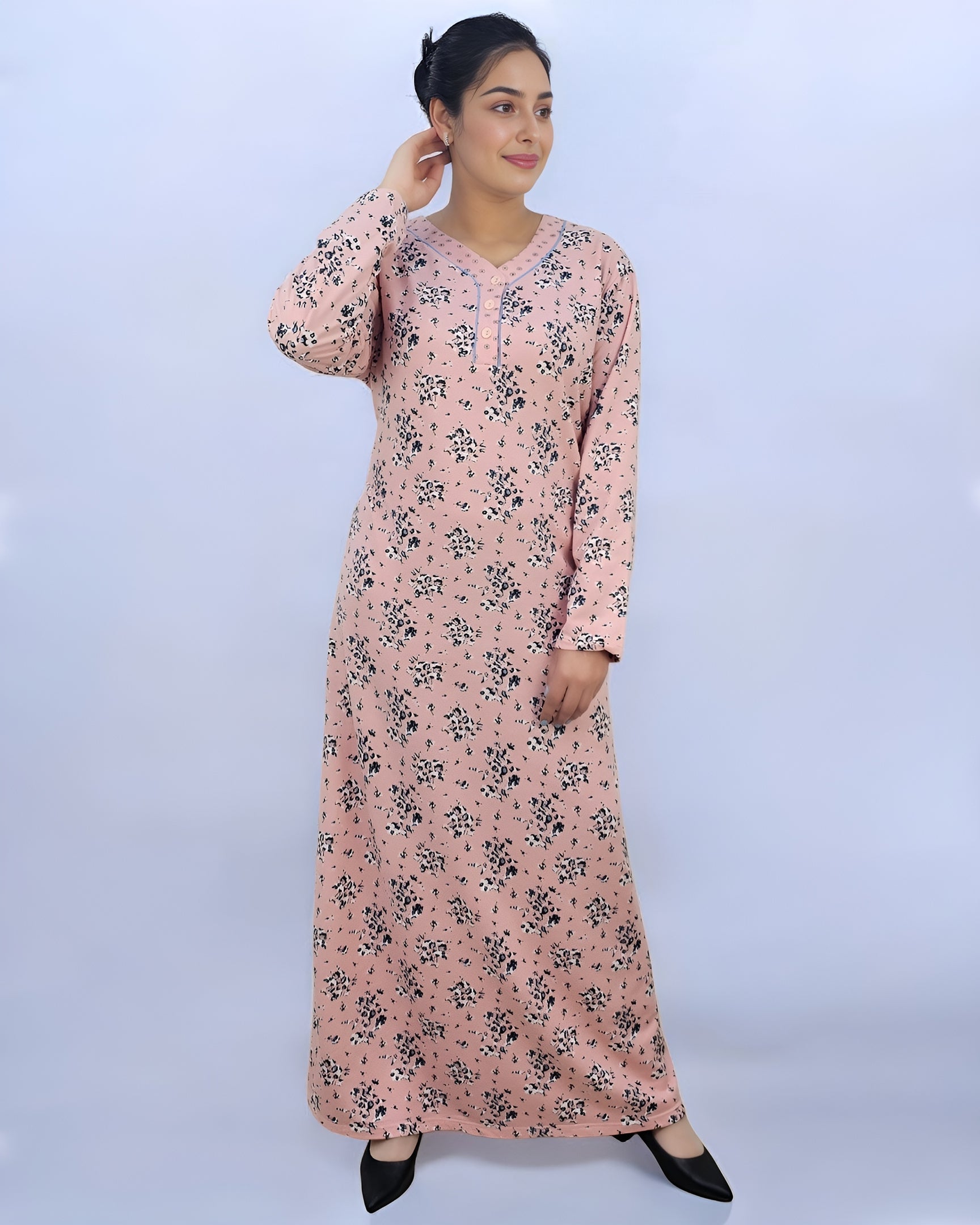 Ladies Long Sleeve Cotton V neck Maxi