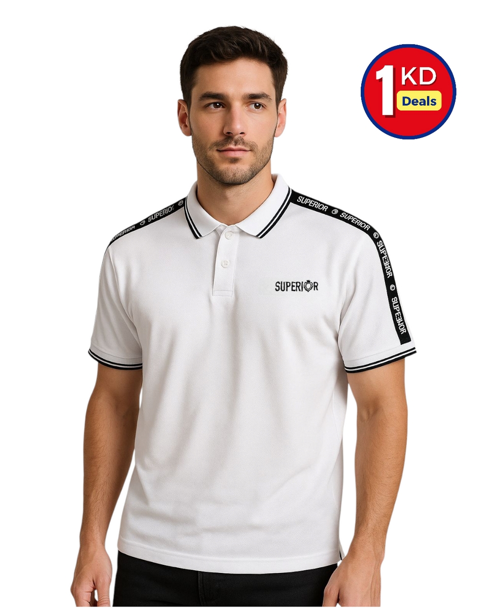 White Taped Shoulder Polo - Premium Look at Just 1 KD!
