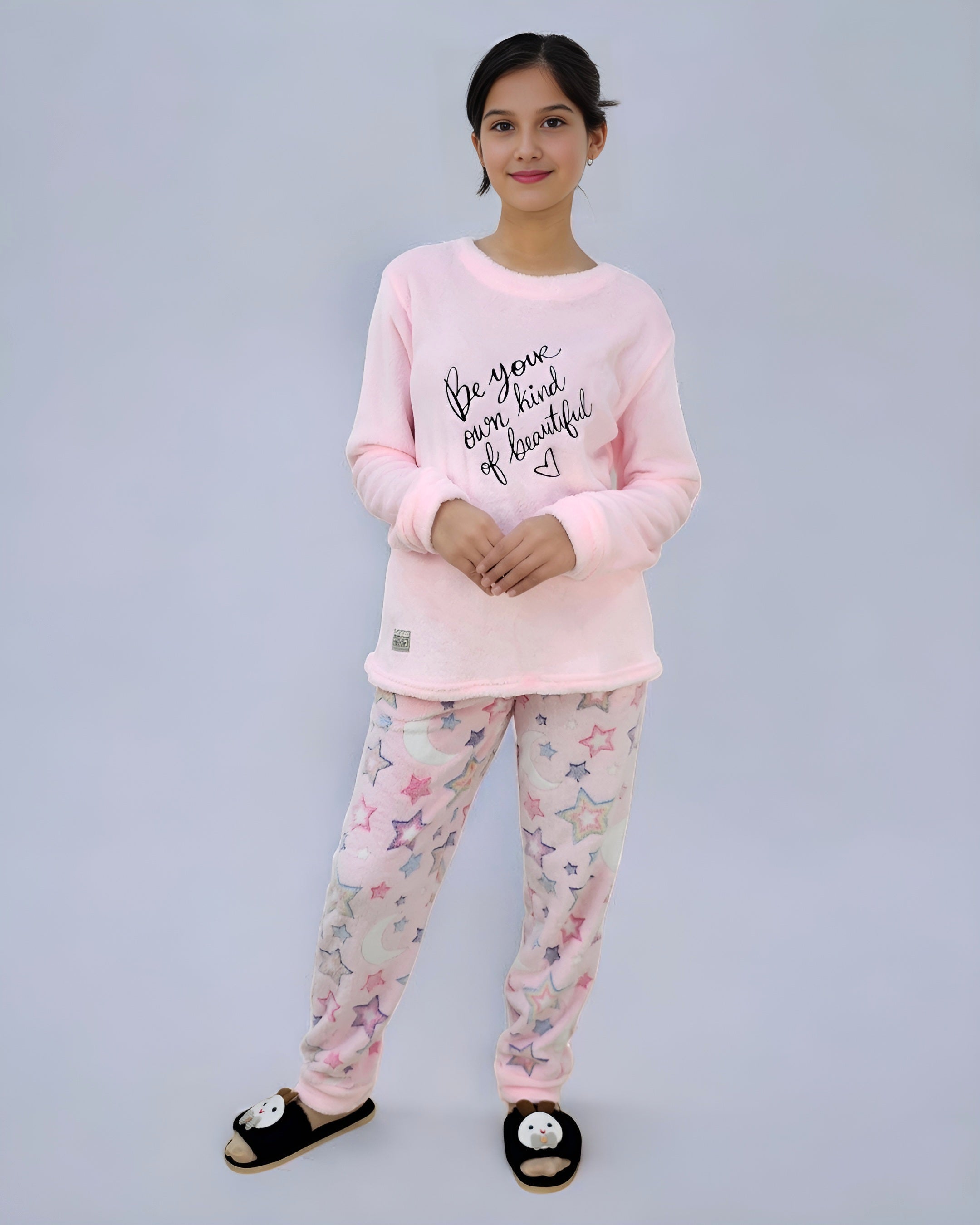 Girls Quote Printed Fleece Pajama Set