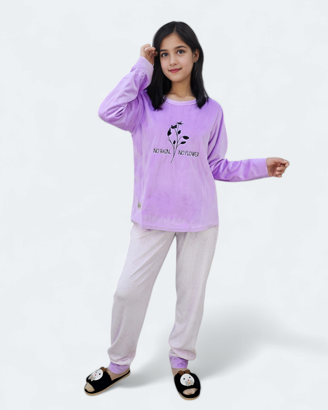 Girls Velour Embroidered Pajama Set