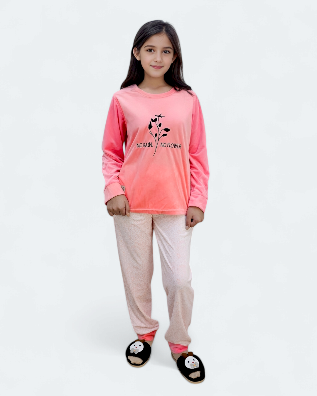 Girls Velour Embroidered Pajama Set