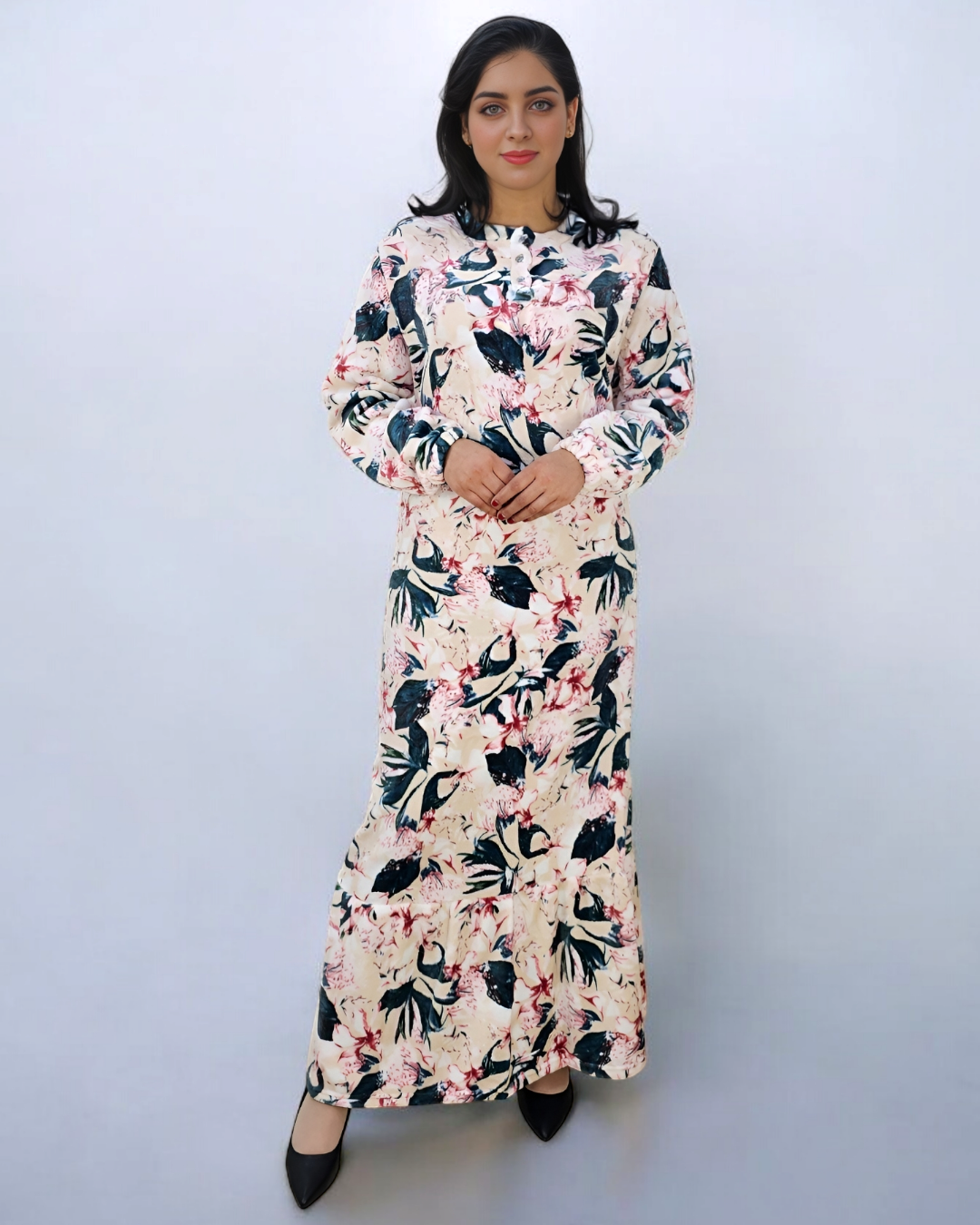 Ladies Coral Fleece Printed Maxi