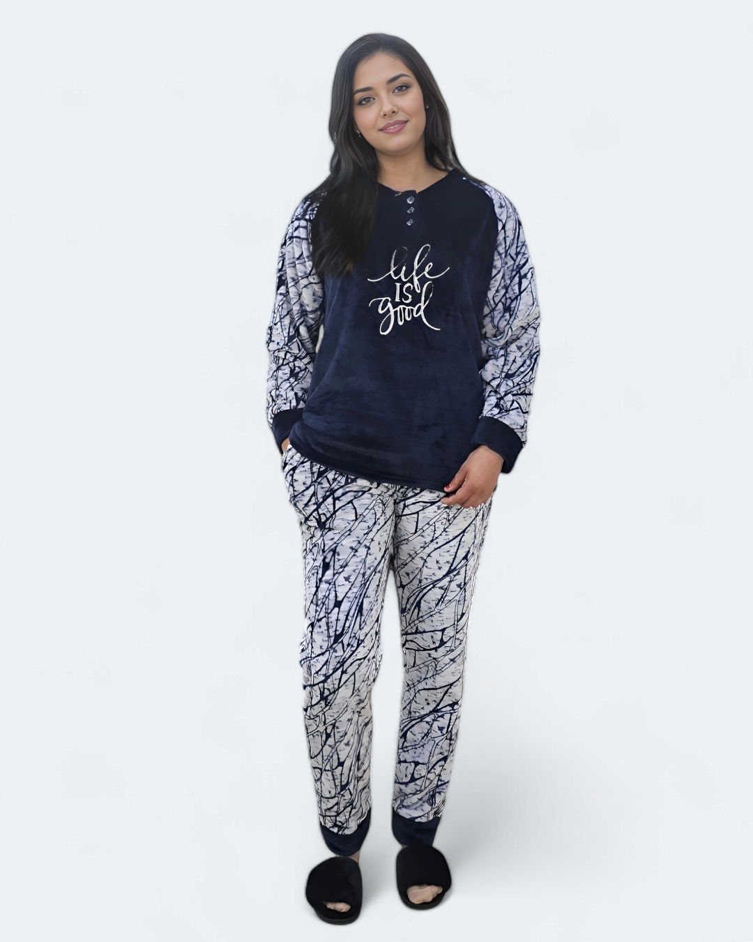 Ladies Coral Fleece Graphic Pajama Set