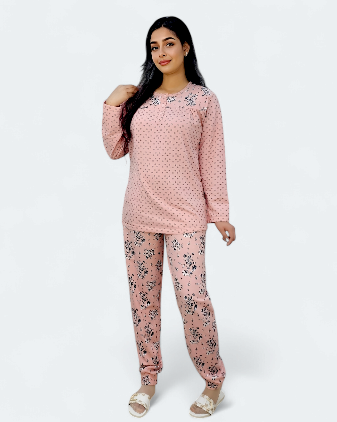 Ladies Floral Printed Classic Pajama Set